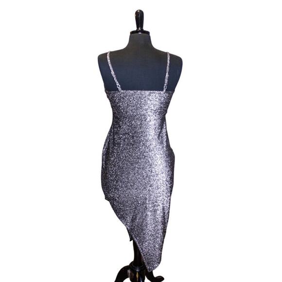 Madden NYC Dress Party Black Silver Sleeveless Bodycon Asymmetrical - Picture 3 of 4